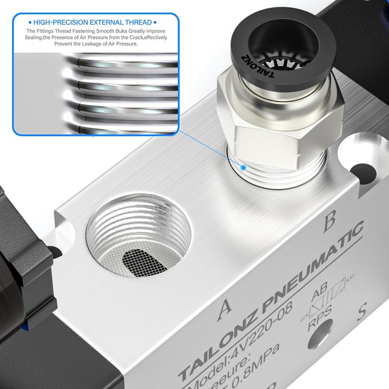 TAILONZ PNEUMATIC Solenoid Valve 4V220-08 DC24V 1/4"NPT Double Coil Pilot-Operated Electric 2 Position 5 Way Connection Type - Image 5